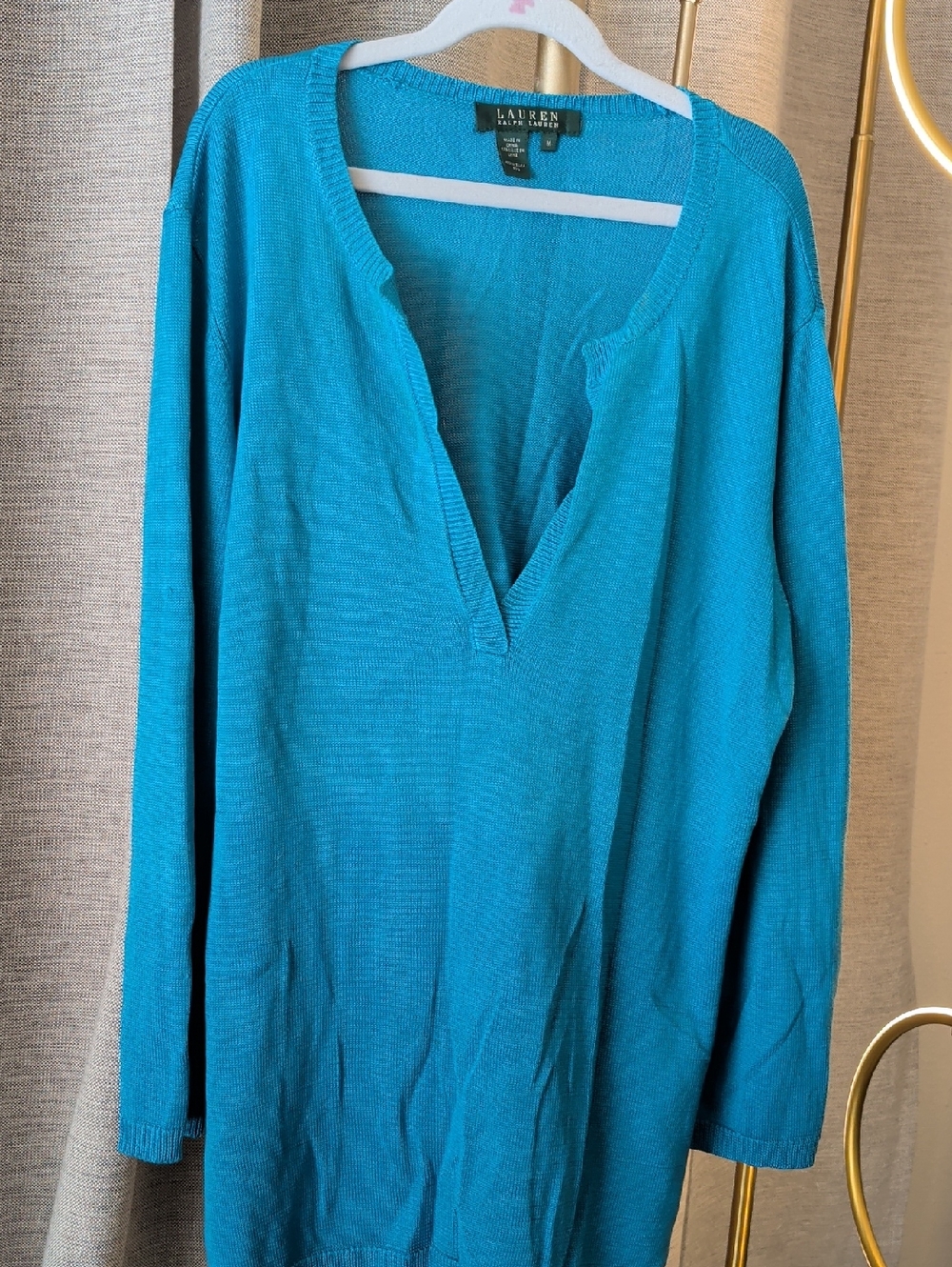 Lauren Ralph Lauren Turquoise V‑Neck Long Sleeve Tunic